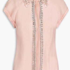 Zimmermann embellished linen and silk-blend organza shirt